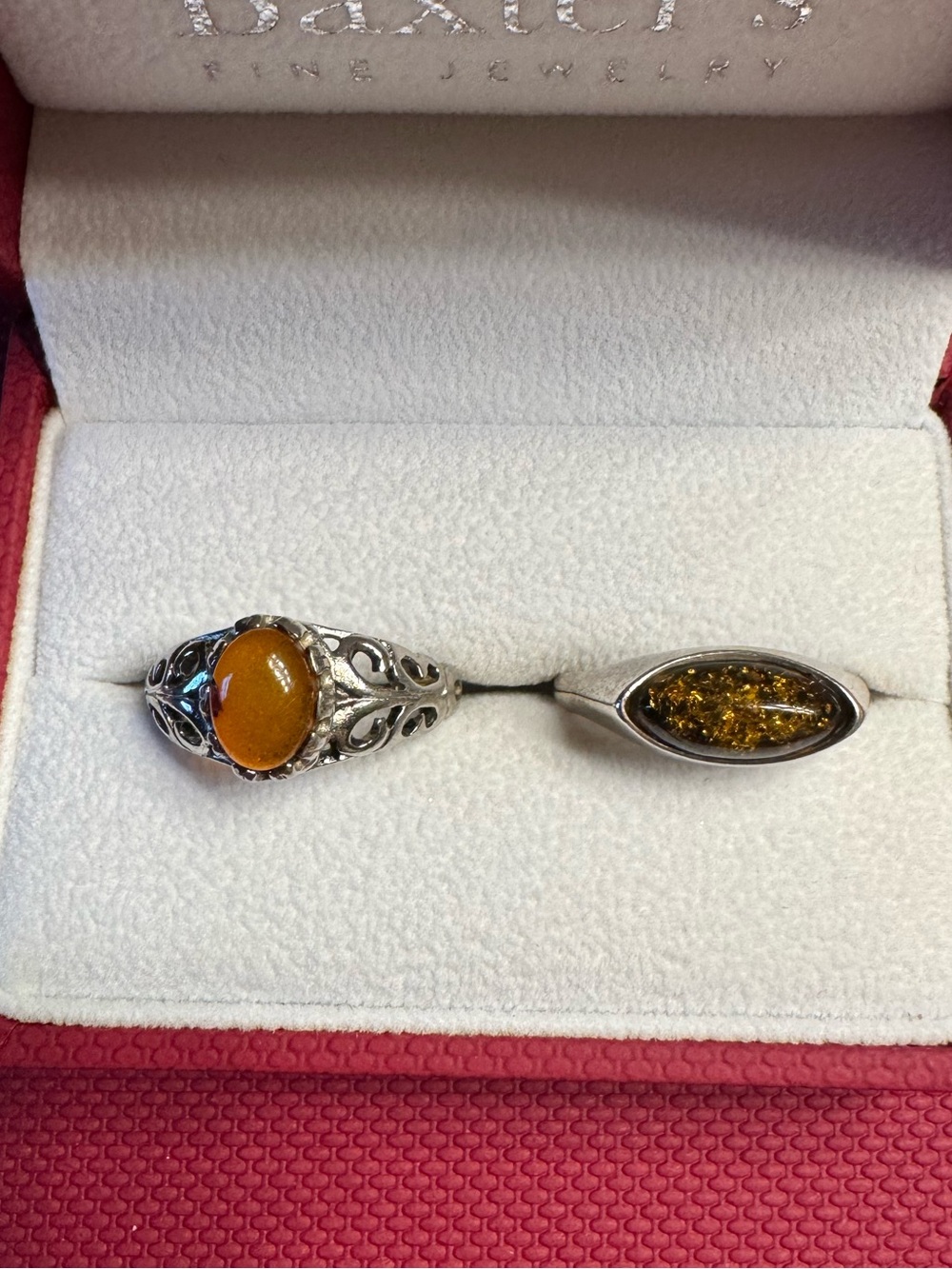 Sterling Amber and Green Amber Rings